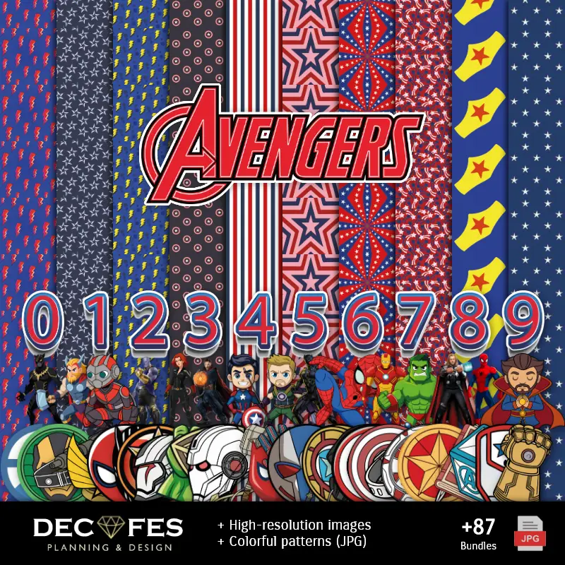 Números Temáticos | Scrapbook Avengers - Diseños Imprimibles para Manualidades