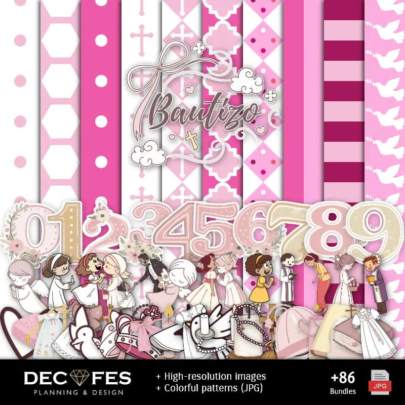 Scrapbook Bautizo Menina - Designs Imprimíveis para Manualidades