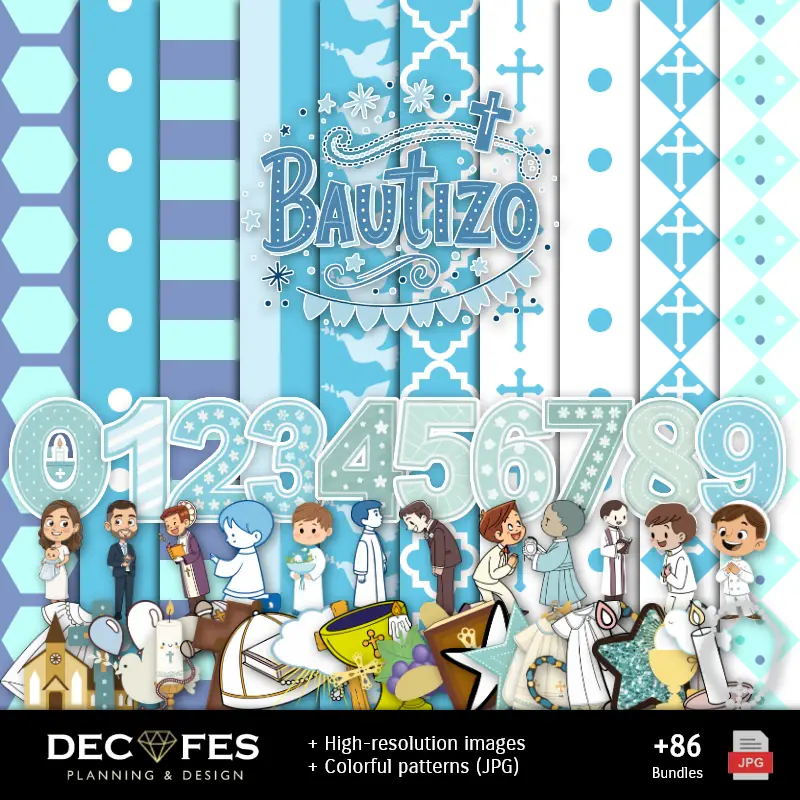 Scrapbook Bautizo Niño - Diseños Imprimibles para Manualidades