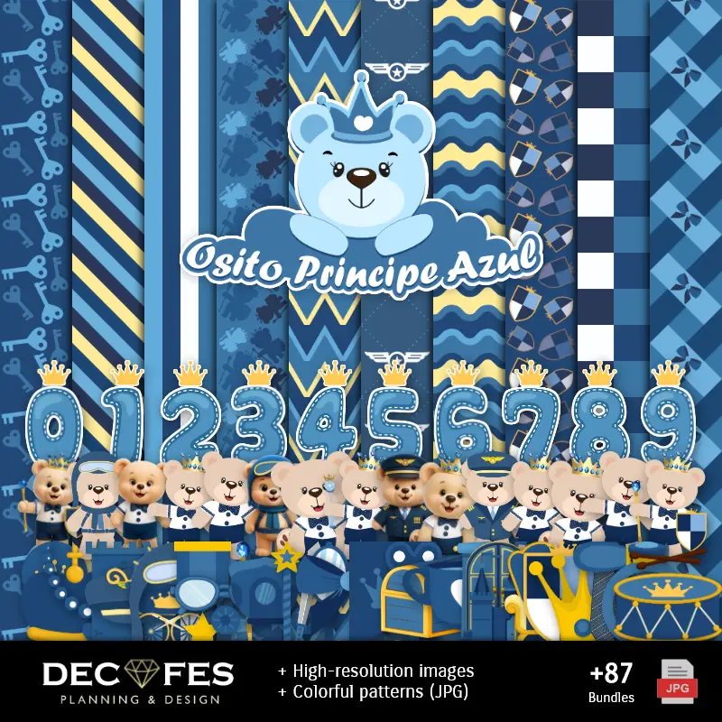 Scrapbook Blue Prince Bear - Druckbare Designs für Handbücher