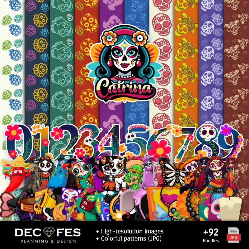 Números Temáticos | Scrapbook Catrinas Day of the Dead - Dessins imprimables pour les manuels