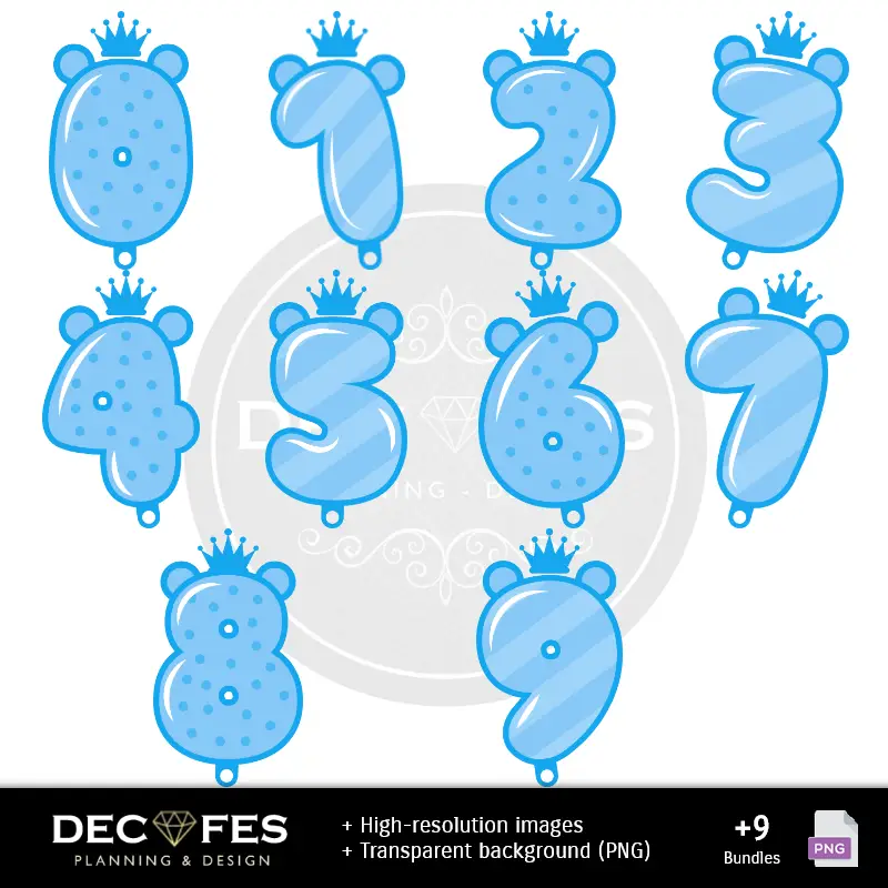 Números Temáticos | Scrapbook Osito Príncipe Celeste - Designs Imprimíveis para Manualidades