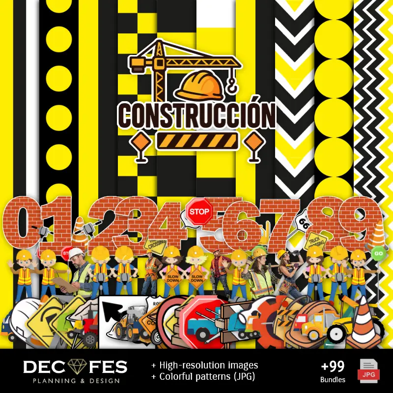 Scrapbook Construcción - Diseños Imprimibles para Manualidades