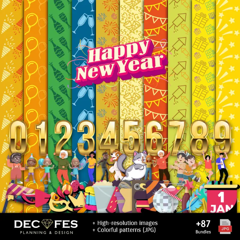 Scrapbook Ano Novo - Desenhos Imprimíveis para Manualidades