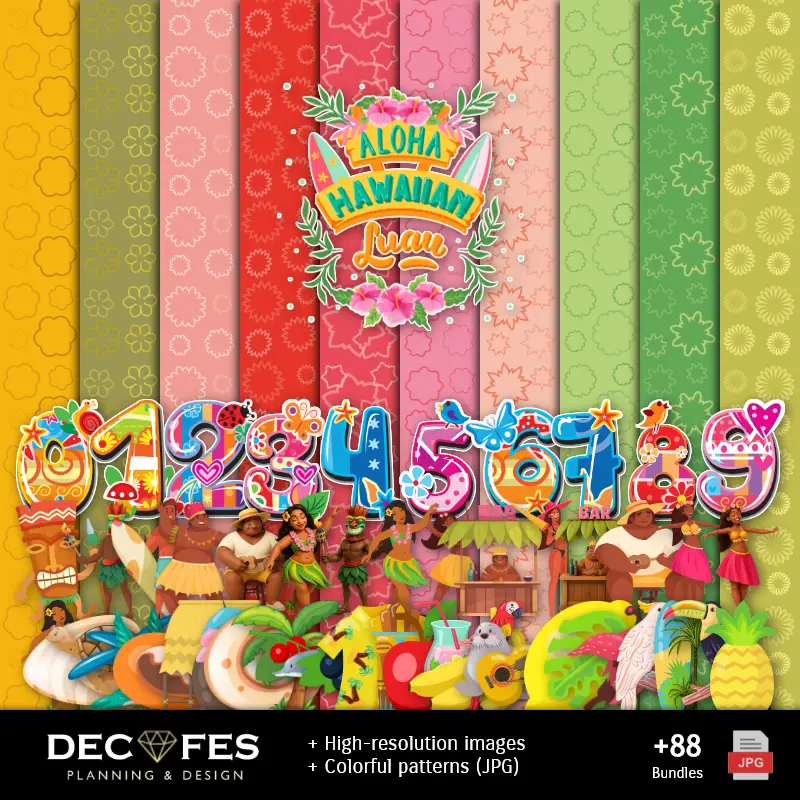 Scrapbook Fiesta Hawaiana Aloha - Diseños Imprimibles para Manualidades