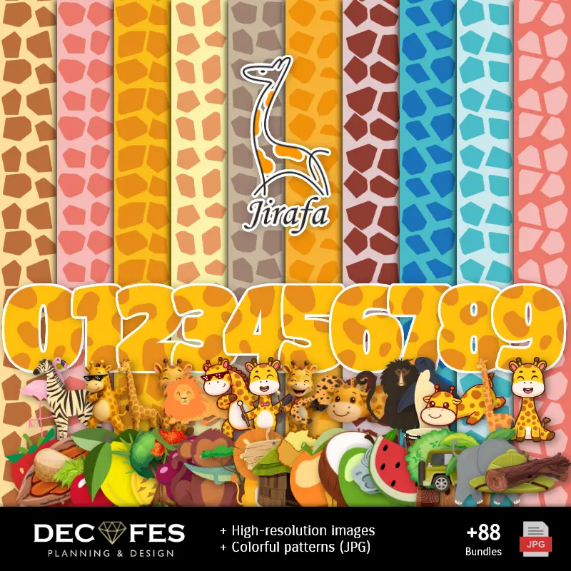 Números Temáticos | Scrapbook Giraffes - Dessins imprimables pour les manuels