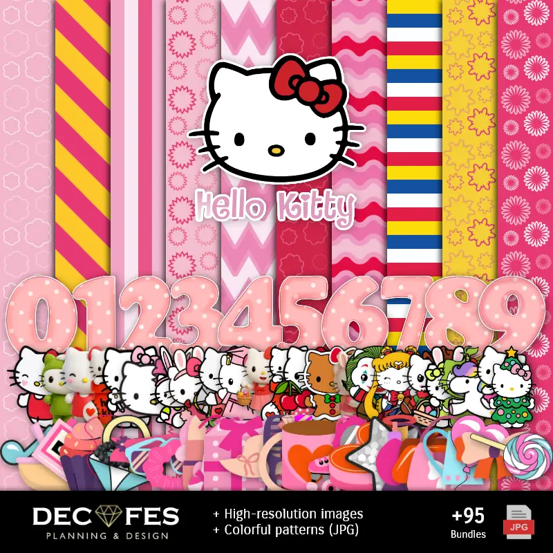 Números Temáticos | Scrapbook Hello Kitty - Designs Imprimíveis para Manualidades