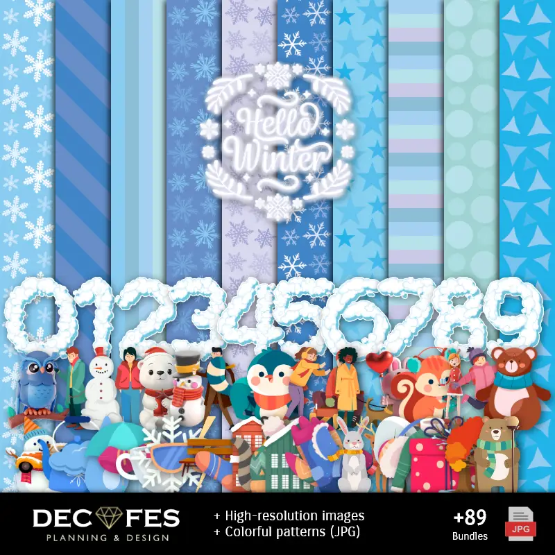 Números Temáticos | Scrapbook Inverno - Designs Imprimíveis para Manualidades