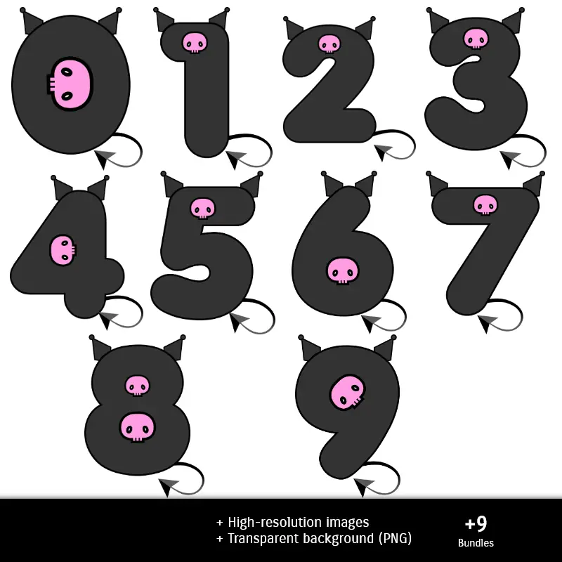 Números Temáticos | Scrapbook Kuromi - Designs Imprimíveis para Manualidades