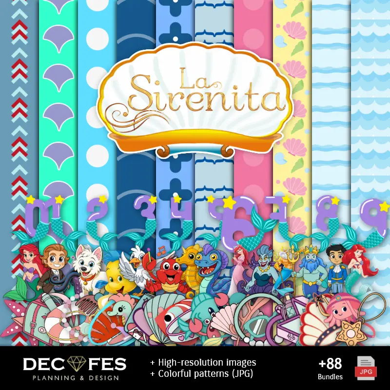Números Temáticos | Scrapbook La Sirenita Ariel - Printable Designs for Manualities