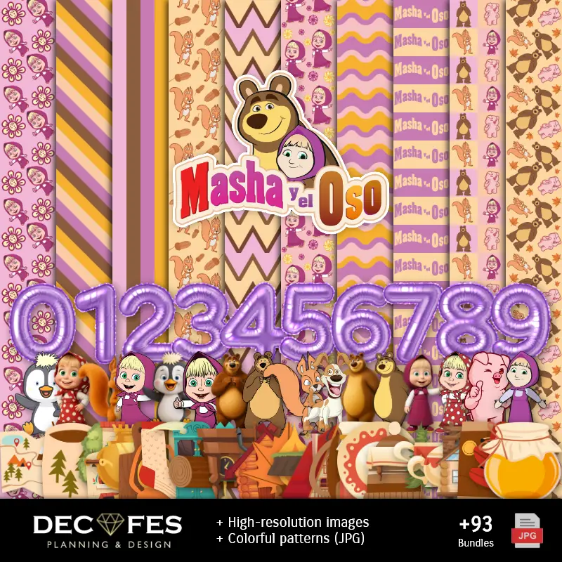 Scrapbook Masha e Oso - Designs Imprimíveis para Manualidades