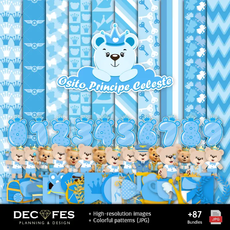 Scrapbook Osito Príncipe Celeste - Diseños Imprimibles para Manualidades