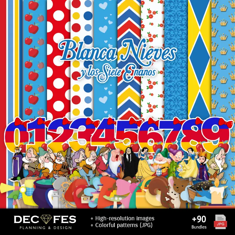 Fondos | Scrapbook White Snow and The 7 Dwarves - Printable Designs for Manualities