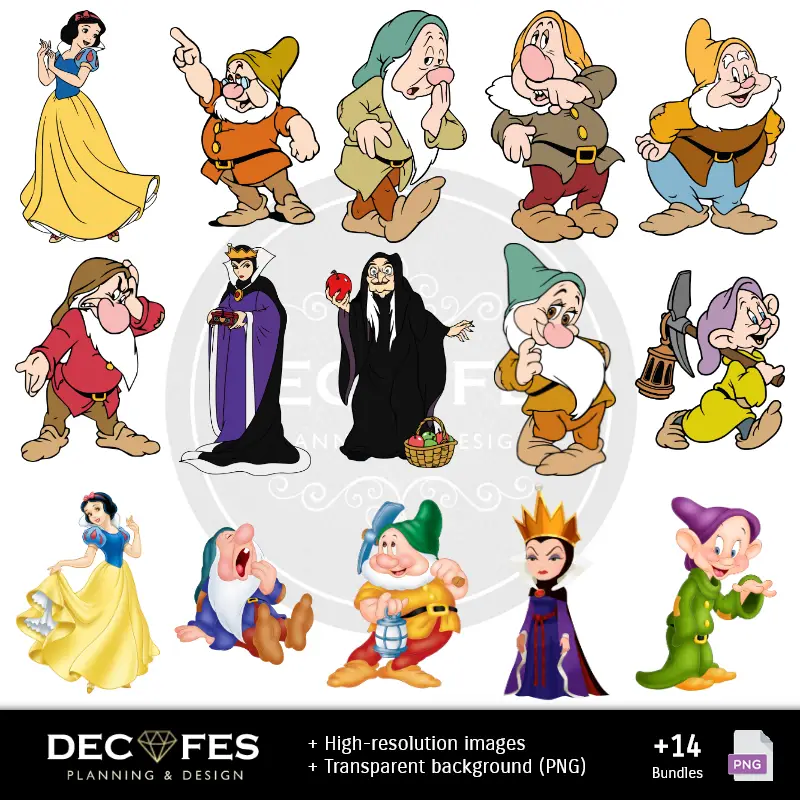 Números Temáticos | Scrapbook White Snow and The 7 Dwarves - Printable Designs for Manualities