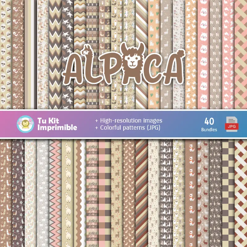 Set de Papeles Digitales Alpacas - Fondos para Fiestas y Scrapbooking