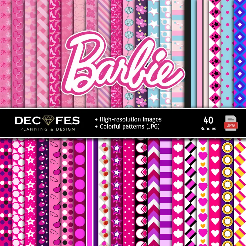 Fondos | Set de Papeles Digitales Barbie - Fondos para Fiestas y Scrapbooking