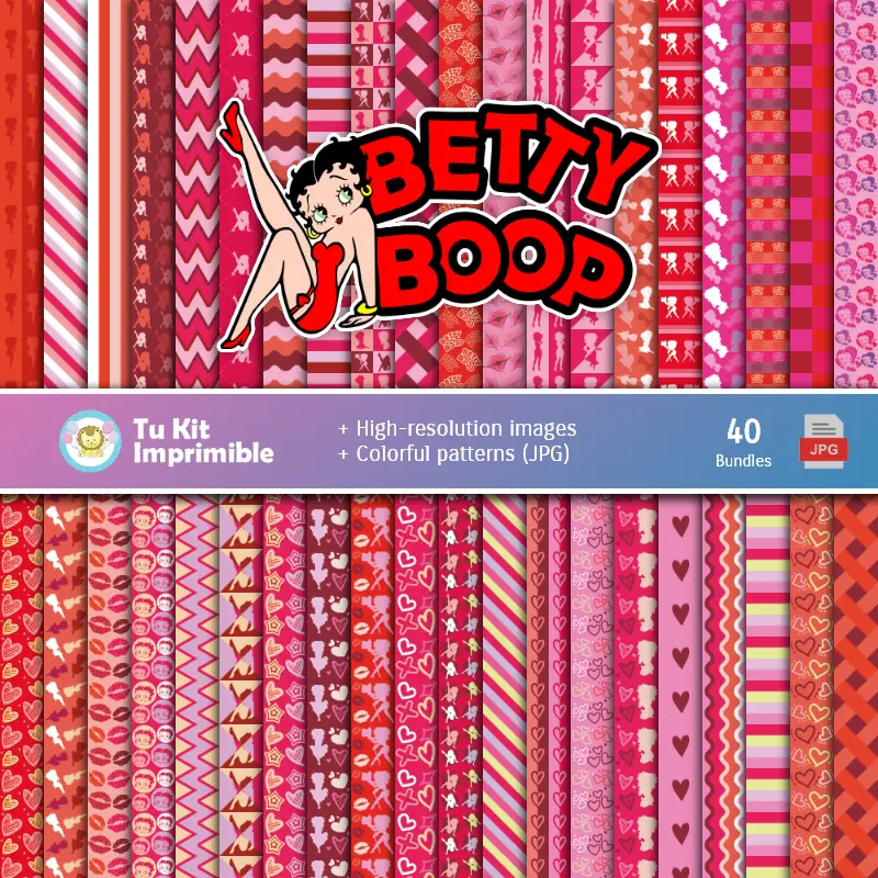 Set de Papeles Digitales Betty Boop - Fondos para Fiestas y Scrapbooking