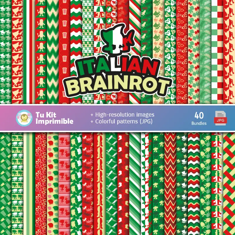 Set de Papeles Digitales Brain Rot - Fondos para Fiestas y Scrapbooking