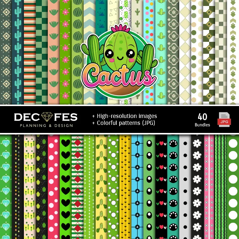 Fondos | Set de Papeles Digitales Cactus - Fondos para Fiestas y Scrapbooking