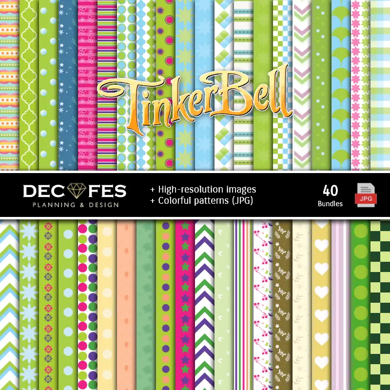 Fondos | Set de Papeles Digitales Campanita Tinker Bell - Fondos para Fiestas y Scrapbooking