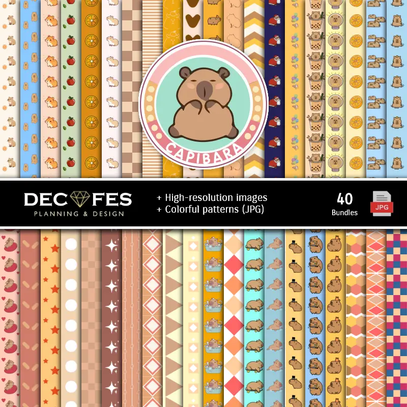 Fondos | Set de Papeles Digitales Capibara - Fondos para Fiestas y Scrapbooking