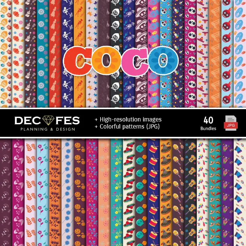 Fondos | Set de Papeles Digitales Coco - Fondos para Fiestas y Scrapbooking