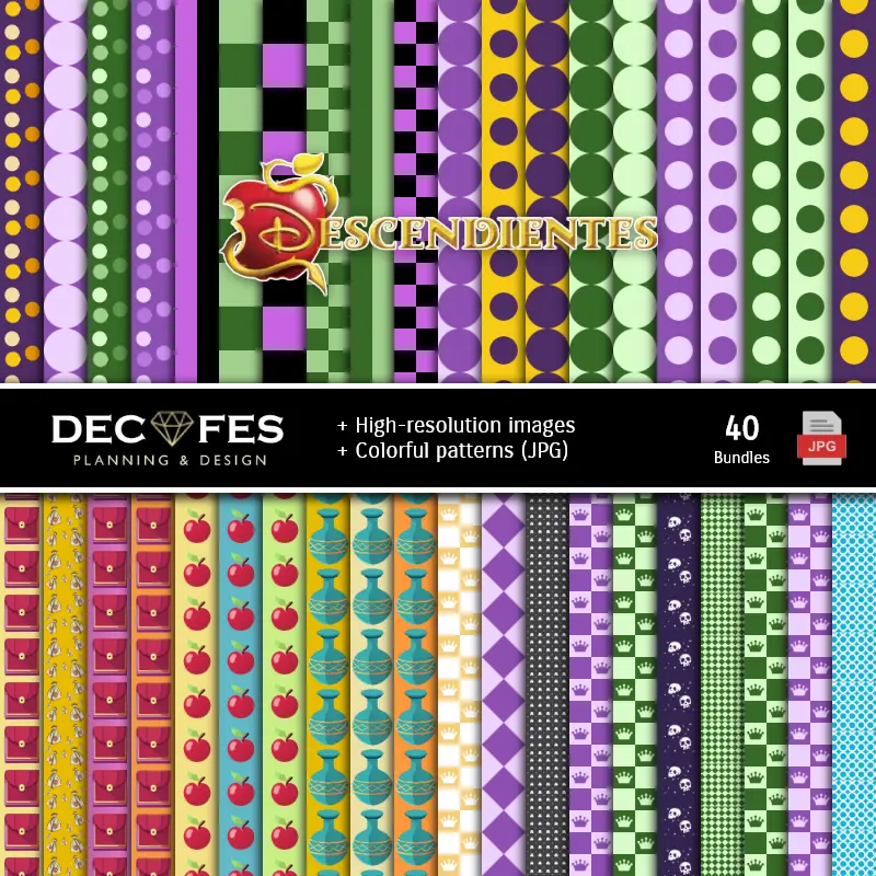 Fondos | Set de Papeles Digitales Descendientes - Fondos para Fiestas y Scrapbooking