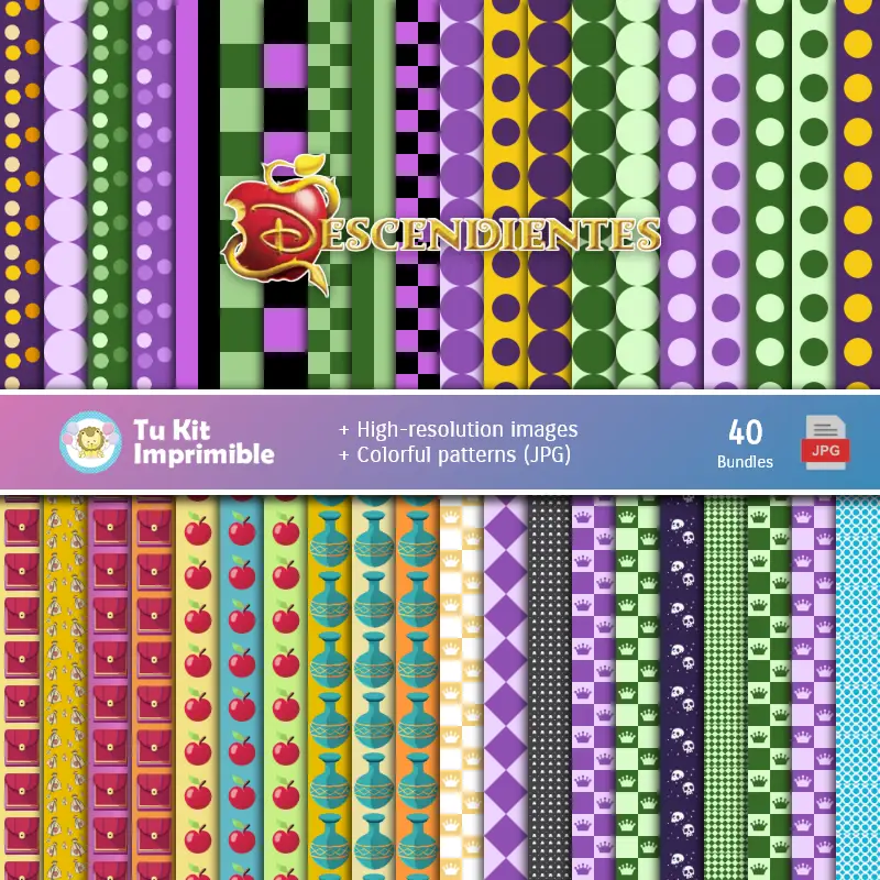 Set de Papeles Digitales Descendientes - Fondos para Fiestas y Scrapbooking