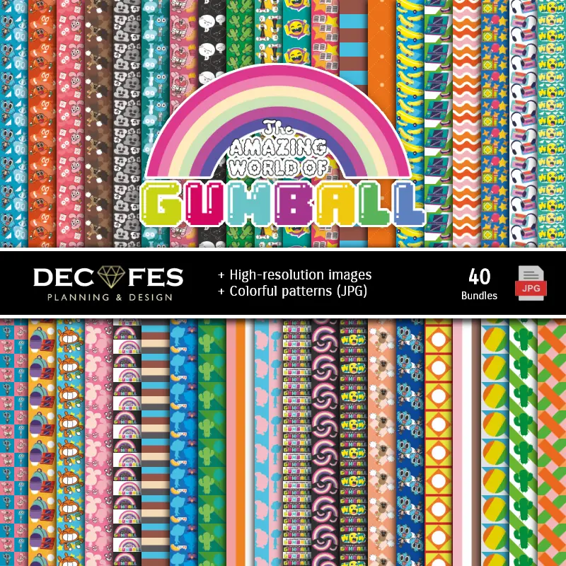 Set de Papeles Digitales El increible mundo de Gumball - Fondos para Fiestas y Scrapbooking