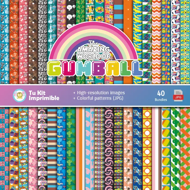 Patrones | Set de Papeles Digitales El increible mundo de Gumball - Fondos para Fiestas y Scrapbooking