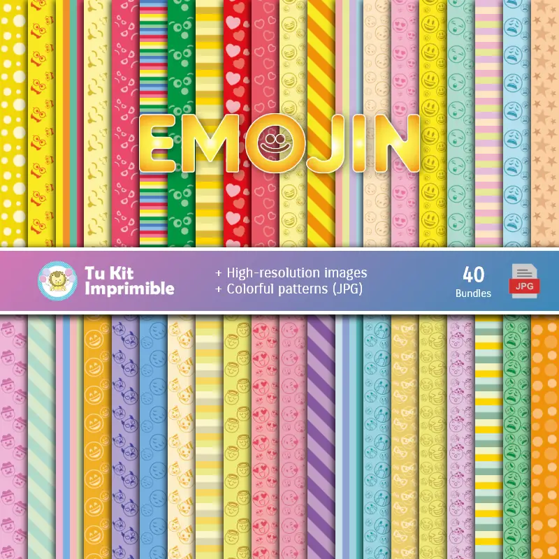 Set de Papeles Digitales Emojis Emoticones - Fondos para Fiestas y Scrapbooking