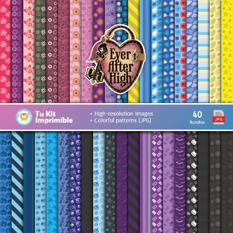 Set de Papeles Digitales Ever After High - Fondos para Fiestas y Scrapbooking
