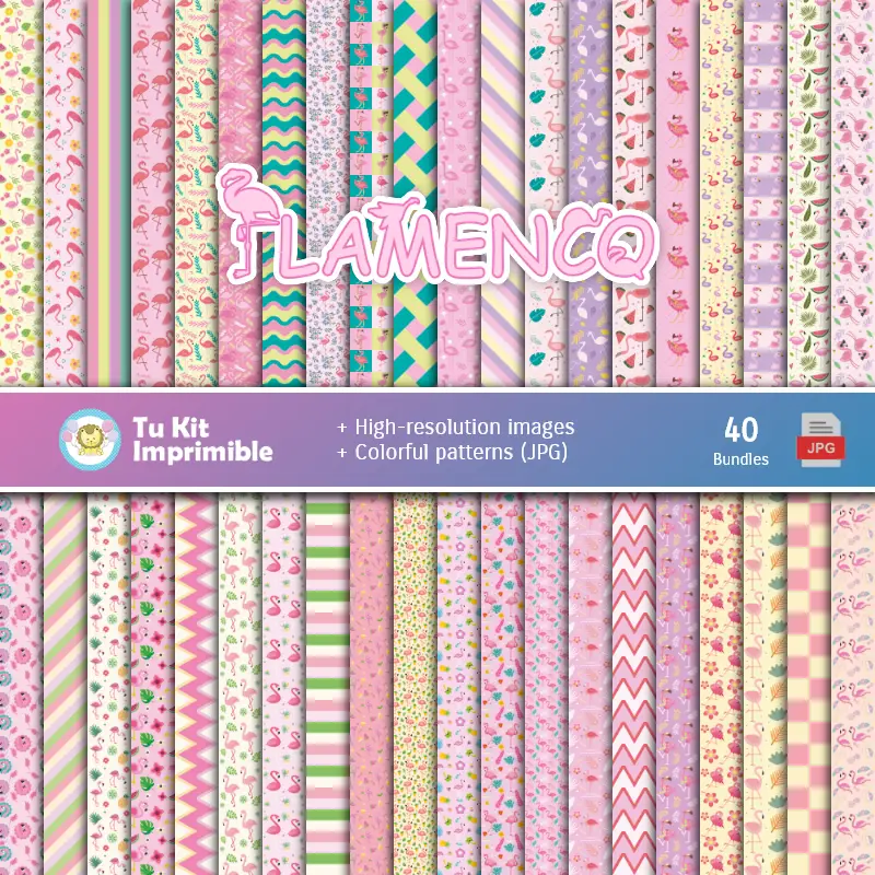 Set de Papeles Digitales Flamencos - Fondos para Fiestas y Scrapbooking