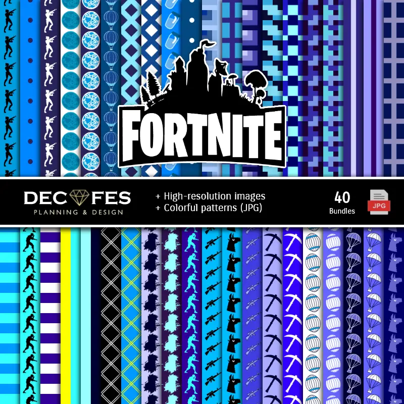 Fondos | Set de Papeles Digitales Fortnite - Fondos para Fiestas y Scrapbooking
