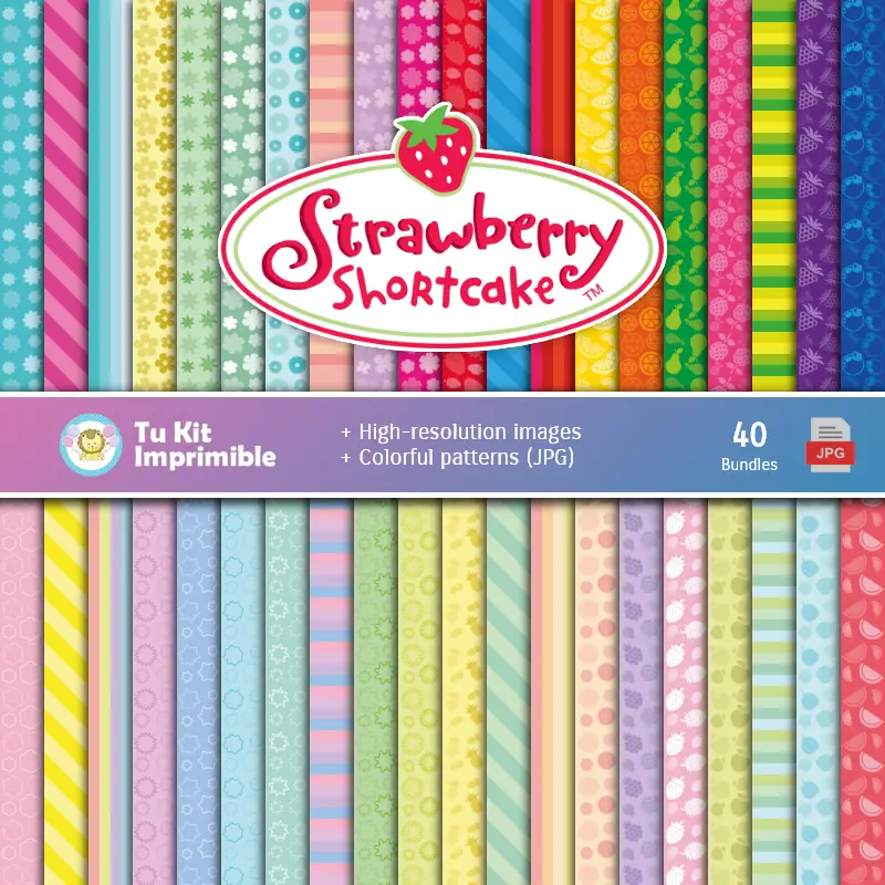 Set de Papeles Digitales Frutillita - Fondos para Fiestas y Scrapbooking