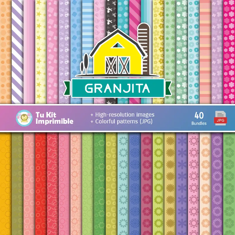 Set de Papeles Digitales Granjita - Fondos para Fiestas y Scrapbooking