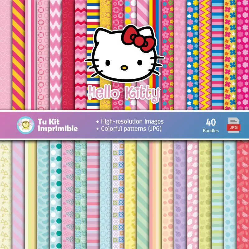Set de Papeles Digitales Hello Kitty - Fondos para Fiestas y Scrapbooking