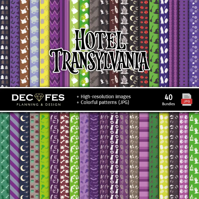 Set de Papeles Digitales Hotel Transylvania - Fondos para Fiestas y Scrapbooking