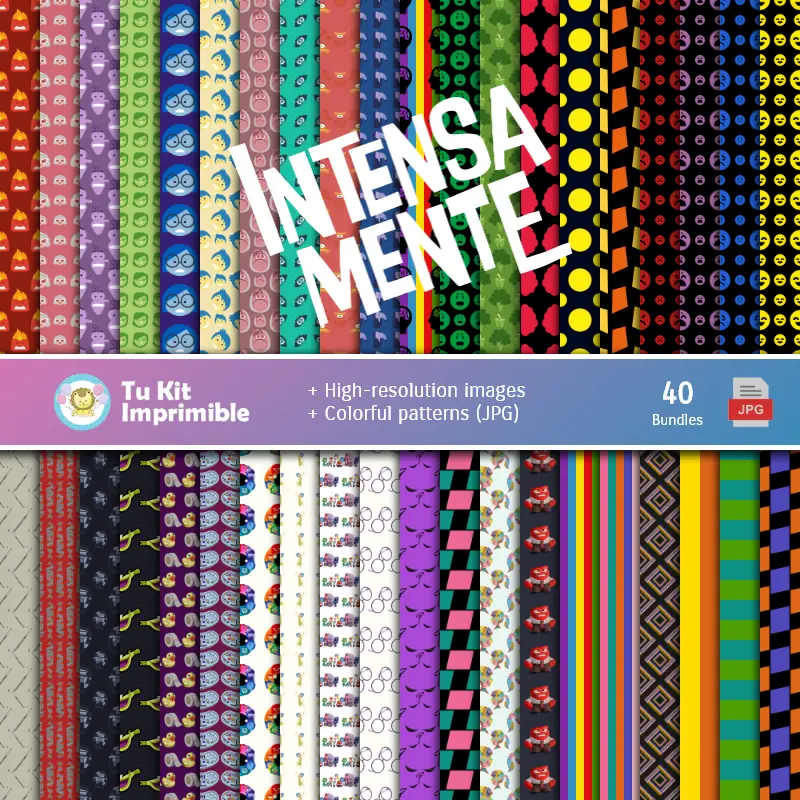 Set de Papeles Digitales Inside Out Intensamente - Fondos para Fiestas y Scrapbooking