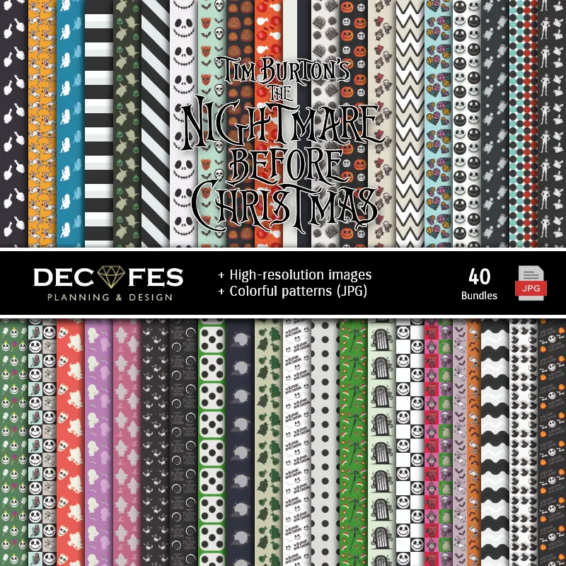 Set de Papeles Digitales Jack Skellington - Fondos para Fiestas y Scrapbooking