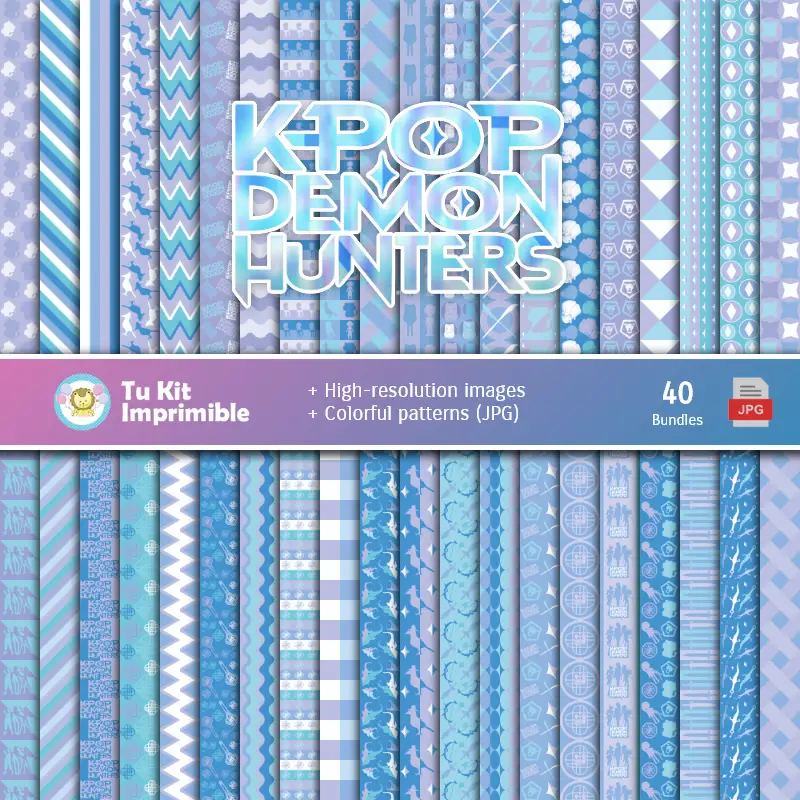 Set de Papeles Digitales KPOP Demon Hunter - Fondos para Fiestas y Scrapbooking