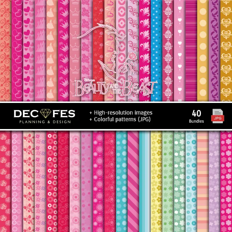 Fondos | Set de Papeles Digitales La Bella y La Bestia - Fondos para Fiestas y Scrapbooking