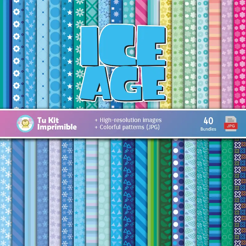 Set de Papeles Digitales La Era de Hielo - Fondos para Fiestas y Scrapbooking