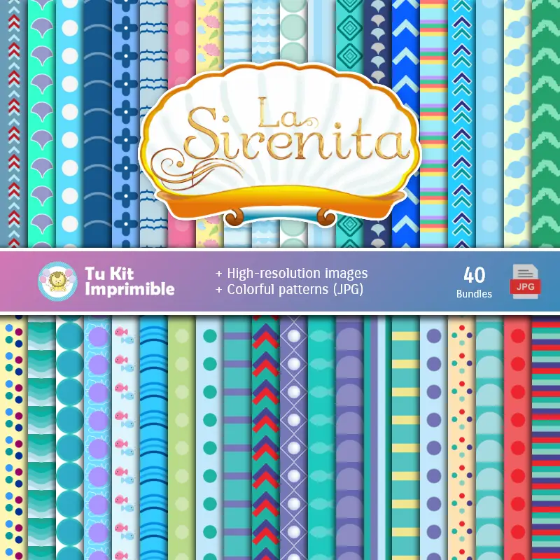Set de Papeles Digitales La Sirenita Ariel - Fondos para Fiestas y Scrapbooking