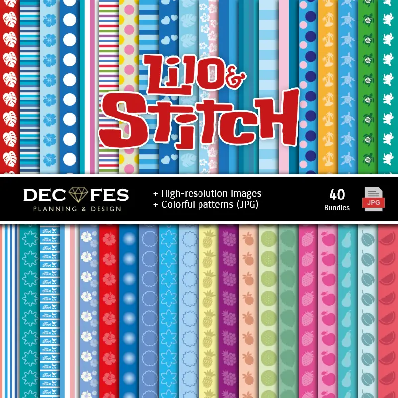Fondos | Set de Papeles Digitales Lilo y Stitch - Fondos para Fiestas y Scrapbooking