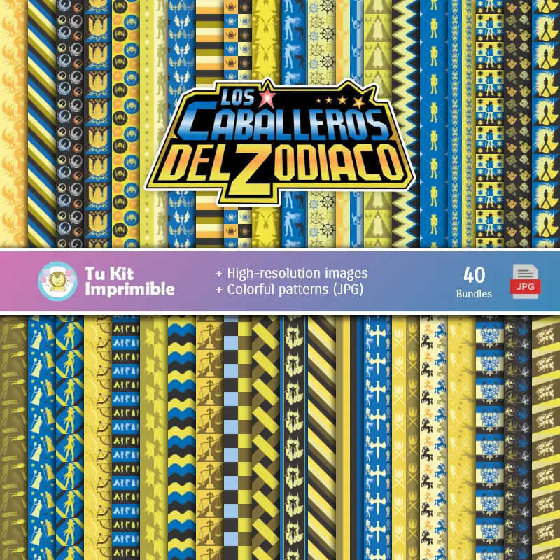 Set de Papeles Digitales Los Caballeros del Zodiaco - Fondos para Fiestas y Scrapbooking