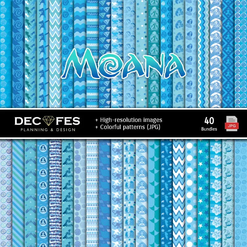 Set de Papeles Digitales Moana - Fondos para Fiestas y Scrapbooking