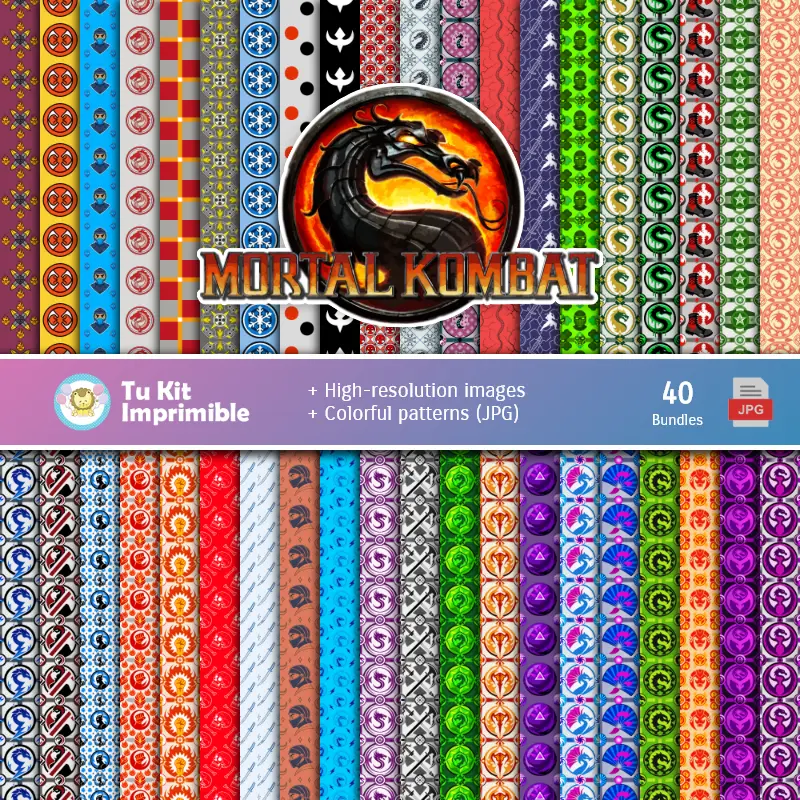 Set de Papeles Digitales Mortal Kombat - Fondos para Fiestas y Scrapbooking