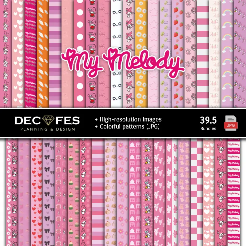 Set de Papeles Digitales My Melody - Fondos para Fiestas y Scrapbooking