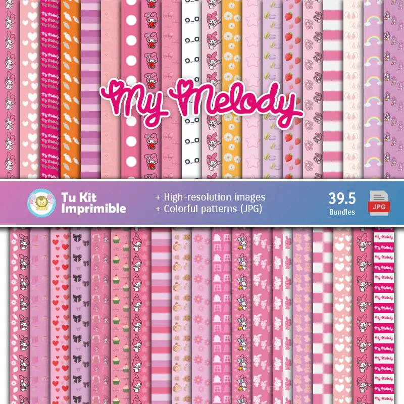 Set de Papeles Digitales My Melody - Fondos para Fiestas y Scrapbooking
